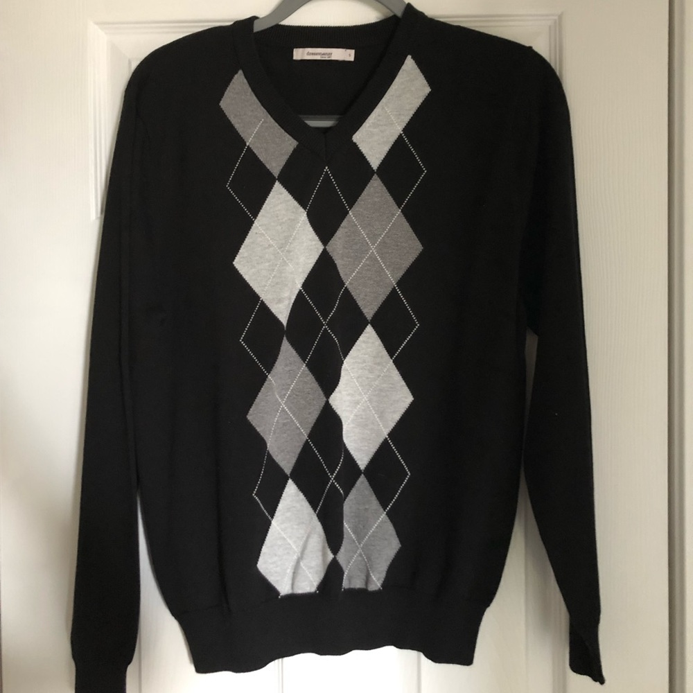 Men’s Small 100% Cotton Black&Gray V-neck Sweater